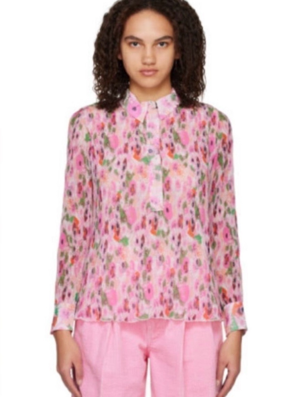 GANNI Pleated Georgette Floral Blouse Size 34 Small